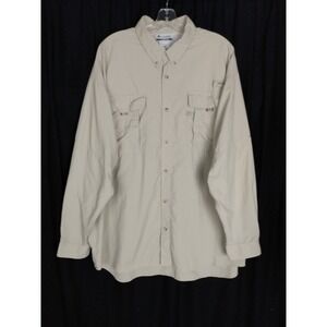 Columbia Shirt Mens 2X Beige PFG Fishing Pockets Lightweight Vented‎ Long Sleeve
